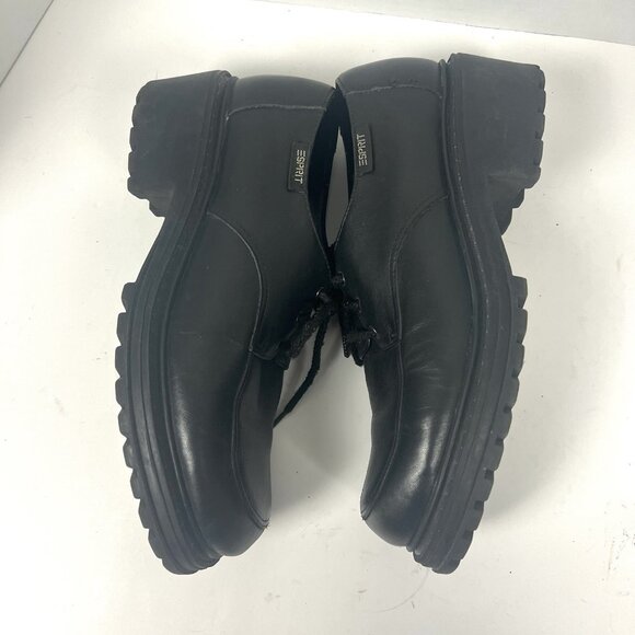 ESprit 7.5 Black Lace Up Oxford Chunky Shoes 90s Y2K Leather School Girl CLAY - Picture 6 of 10